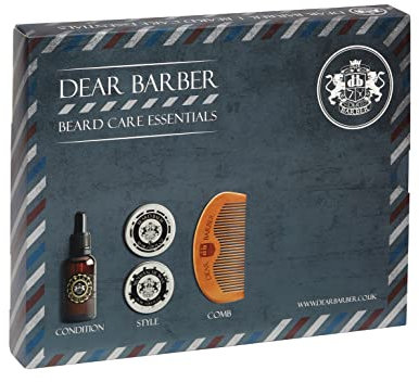 Dear Barber Bartbalsam-Geschenkset, Bartkamm, Bartbalsam, Bartöl und Bart- und Schnurrbartwachs-Set, Bart-Styling-Set