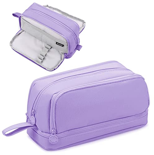 Tesmien Large Pencil Case with 4 Compartments Stationery Organizer, Purple | Pencil Case for Boys and Girls, Aesthetic Pencil Bag Suitable for Kids Teenagers Students Women Men