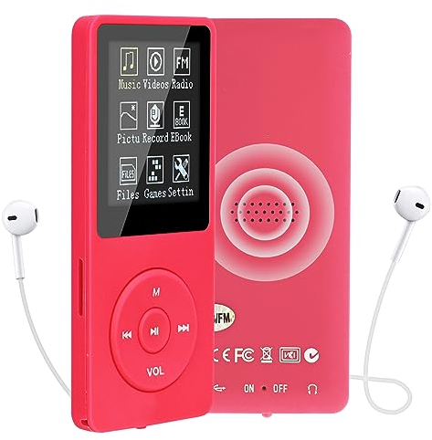 COVVY 16GB Tragbare MP3 Musik Player, Support bis zu 64GB SD Speicherkarte, Lossless Sound HiFi MP3 Player, Music/Video/Sprachaufnahme/FM Radio/E-Book Reader/Fotobetrachter(16G, Rot)