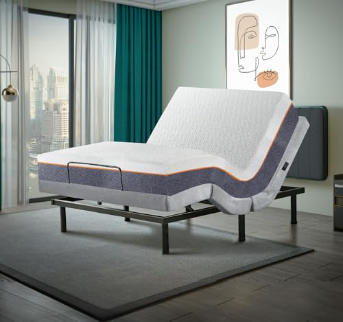 Irvine Home Collection Queen Adjustable Bed Base with 10 Inch Gel Memory Foam Mattress - Dual Massage - USB Ports - Zero Gravity - Underbed Light - Wireless Remote - Zero Clearance
