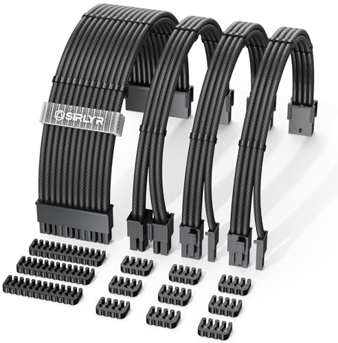 SIRLYR PSU Kabelverlängerung Kit 16AWG – 24Pin ATX, 8Pin EPS, 2x 8Pin PCIE (vergoldet), Dual Cable Combs, vorgebogen & sleeved | PC Kabel Extension Set, Netzteil Kabel Set