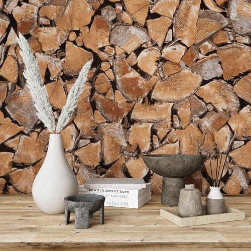 VEELIKE Chopped Firewood Contact Paper Wood Wallpaper Peel and Stick Brown Wood Grain Contact Paper for Walls Cabinets Furniture 15.7''x118'' Adhesive Removable Wood Vinyl Roll for Bedroom Living Room