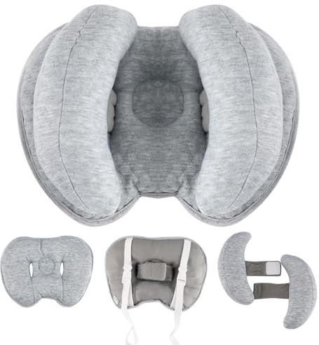 KAKIBLIN Cuscino per la testa del bambino 2 in 1 con cuscino per collo a banana, per bambini da 3 mesi a 1 anno, cuscino da viaggio per passeggino o letto (grigio chiaro)
