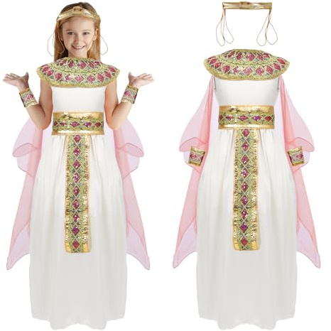 Xinxiaomeng Cleopatra Costume Kids Girls Egyptian Costume 6Pcs Cleopatra Dress Accessories Halloween Outfit Props