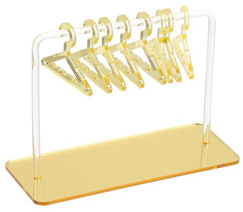 PATIKIL 1 Set Earring Holder with 8 Coat Hangers, Acrylic Earring Holder Organizer Stand Mini Coat Hangers Earring Display Stand Transparent Coat Rack for Studs Long Earring, Golden