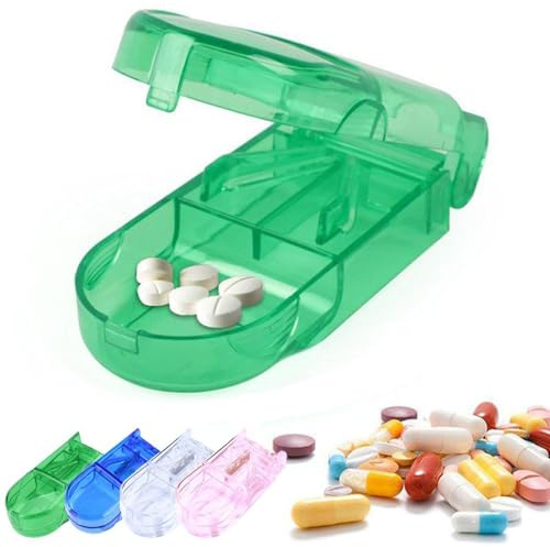 Pill Cutter and Splitter with Storage,Multiple Pill Cutters for Small or Large Pills in Half,Pill Cutter/Separator with Guard for Cutting Pills,Vitamins,Tablets,Daily Medicine Organizer (Green)