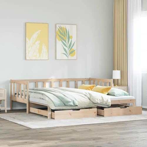 vidaXL Sofá Cama Nido con cajones Madera Maciza de Pino 90x190 cm, diván con Nido, sofá Cama, sofá diván, divanes con Nido, Cama de Invitados