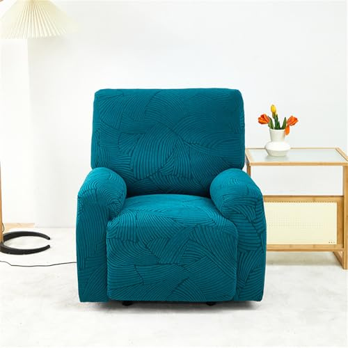 Hearda Housse de Fauteuil Inclinable Extensible, Jacquard Feuille de Banane Housse de Fauteuil 1 Place Relax Housses de Fauteuils 4 Pièces avec Poches Latérales Relax Inclinable (Bleu Canard)