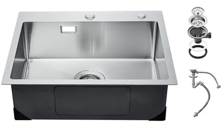 VEVOR Fregadero de Cocina de Acero Inoxidable 304 con Montaje Superior, con Accesorios, Fregaderos de Lavavajillas Domésticos para RV, Cocina de Preparación, Lavadero, Bar, 680 x 450 x 190 mm, Plata