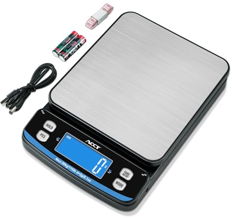 ACCT 110lb Postal Scale – High Precision Shipping Scale with Tare, Count, and Hold Functions, 5 Units, Dual Power Options, Perfect for Mailing, Packages, and Letters, with a Tape