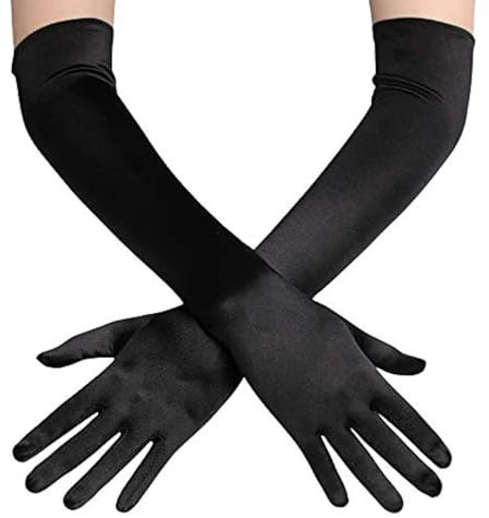 Handschuhe Kostüm Schwarze, Satin Handschuhe Lang, Lange Damenhandschuhe, Abendhandschuhe für Hochzeiten und Partys