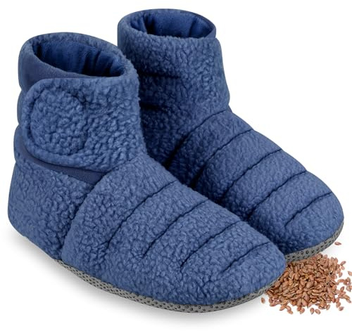 REVIX Microwave Booties for Cold Feet & Discomfort Relief, Heated Slippers for Women & Men with Moist Heat Therapy, Microwavable Foot Warmers for Home & Bed Use, Adjustable Non-Slip Slippers, Navy L