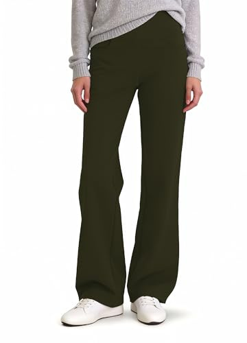 Safort Pantalon de Yoga pour Femme Pantalon Long évasé avec Dos en V avec 4 Poches Taille Haute Stretch Pantalon de Jogging de Loisirs Pantalon de Travail évasé
