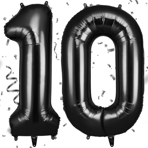 OFFCUP 40 Inch Number 10 Balloon, Large Foil Balloons, Self Inflating Helium Balloon Decorations Supplies for Boys Girls Women Men Birtyday Wedding Party Anniversary Graduation (Black, 10)
