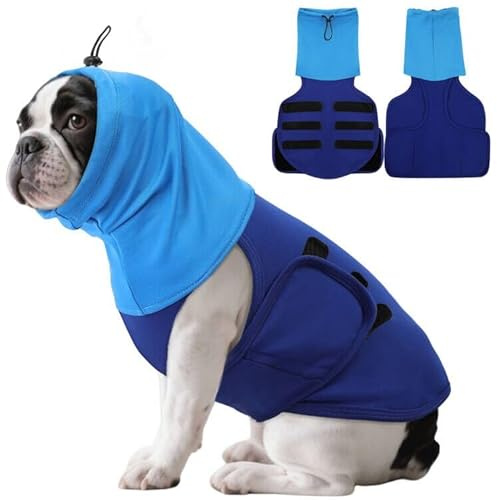 ASENKU Hundrock med lugnande huva och öronskydd, lugnande västar för hundar för att lindra ångest anti-stress väst hund lugnande jacka avslappnande skjorta med reflekterande ränder