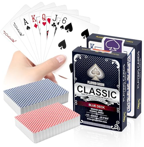 Klerbesh 2 Mazzi Rosso e Blu Carte da Gioco Professionali in Plastica Impermeabili, Carte da Poker per Texas Hold’em, Blackjack, Bridge e Scala 40, Mazzi Durevoli con (Rosso&blu)