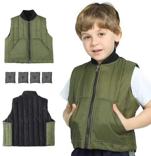 Hugsmiling Weighted Vest for Kids - Adjustable Compression Vest With Four Removable Weights Included - Zipper and Pocket Design (Small)