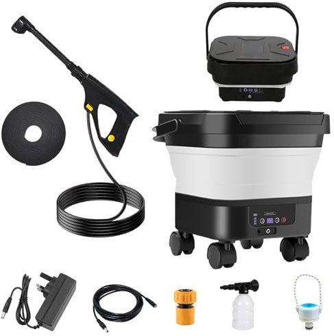 Bekasa Idropulitrice portatile con serbatoio da 13 l, idropulitrice pieghevole ad alta pressione ugello 6 in 1 Pulitore elettrico portatile per esterni Tubo da 7 m, idropulitrice mobile 660 PSI per
