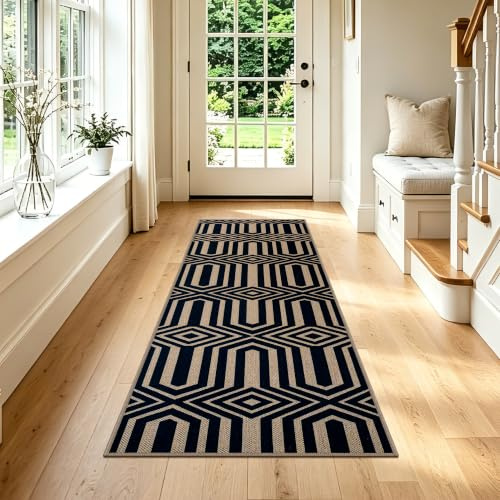 Capslpad Alfombra de pasillo 80 x 150 cm, antideslizante, lavable, larga, con textura de aspecto de yute, alfombra de pasillo, alfombra de cocina, para entrada, cocina, lavandería, pasillo