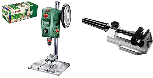 Bosch Home and Garden Tischbohrmaschine PBD 40 (710 W, Max. Bohr-Ø in Stahl/Holz: 13 mm/40 mm, Bohrhub 90mm, im Karton), Grün & Professional Maschinenschraubstock MS 80