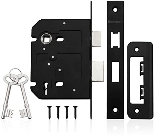 Bwintech 1 PCS 3 Lever Matt Black Mortice Sashlock 65mm (2.5 Inch), Door Lock with Key for Internal Doors, Reversible Catch