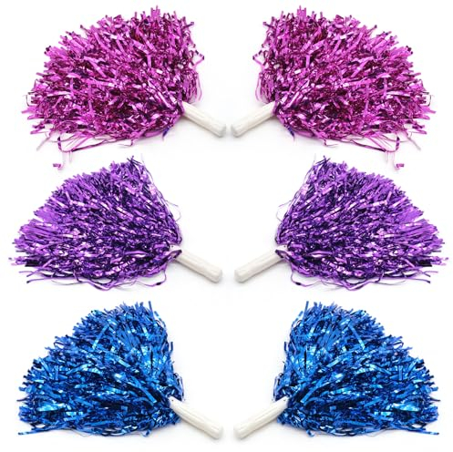 6 Stück Cheerleader Pompons, Kunststoff Cheerleading Pom Poms Bunte Pompons Handblumen mit Handle Sport Pompons Cheers für Sportveranstaltungen, Ballspiele, Tänze, Karnevalspartys Verwendet