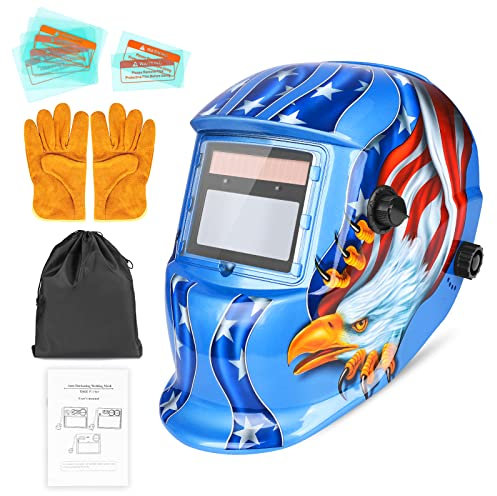 SIMDUUM Masque de Soudeur, Auto Assombrissement Solaire Masque de Soudage, Grande Visibilité Auto Darkening Casque de Soudage, avec Protection DIN 9-13 pour TIG MIG Arc (Bleu)