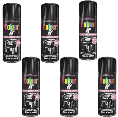 DIOXSTAR Black Satin Spray Paint, Quick Drying Formula, Aerosol Spray Paint, Indoor & Outdoor, Excellent Coverage For Metal, Wood, Plastic Etc, 250ml, 6PCS