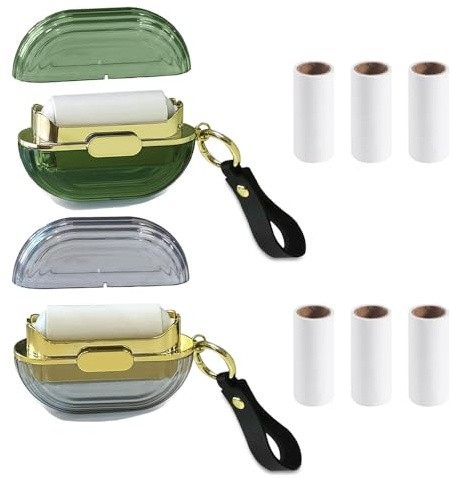 2 Pcs Double-Sided Lint Roller Portable Mini Pet Hair Remover Reusable Lint Remover Multifunctional Remover Roller with Hand Strap for Clothes Bag Dust Fuzz Fur with 6 Refills (Green and Grey)