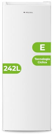Aspes Frigorífico Refrigerador Blanco AR145501E. Capacidad 242 Litros, Puerta Reversible, Bajo Nivel Sonoro, Eficiencia Energética Clase E