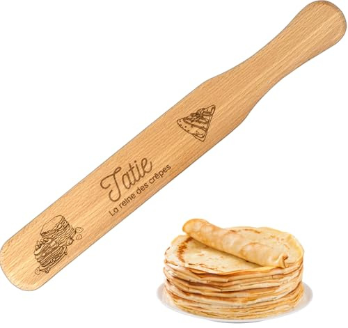 ERNESTINE - Espátula para crepe Tatie tata de madera, ideal como regalo tía tío, accesorio para pastelería, panqueques, espátulas de cocina, panqueques, herramienta de cocina, accesorios para crepes