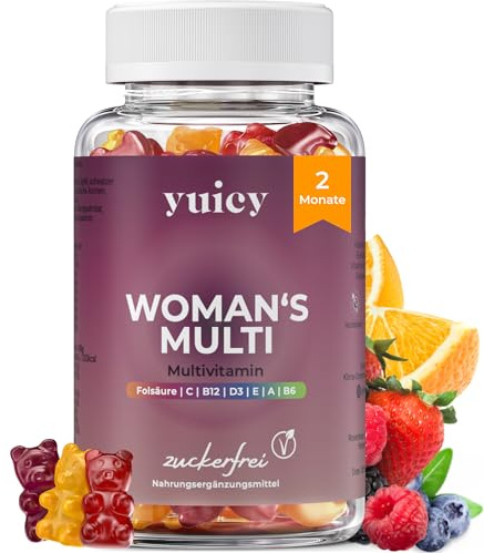 yuicy® Nahrungsergänzungsmittel für Frauen – Multivitamin Komplex – Extrem Leckere Multivitamin Gummies – Vegane Frauen Vitamine – Zuckerfreie Multi Vitamine – Woman's Multi 60 Stück