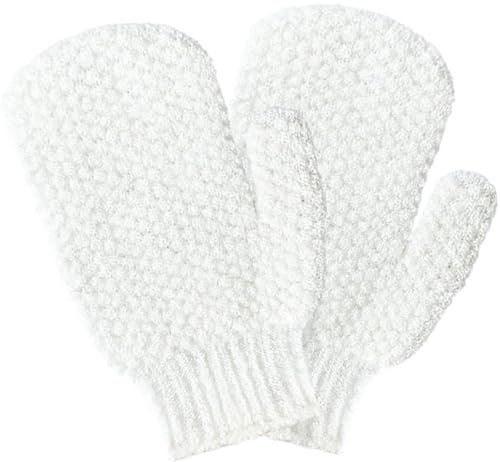 2 stycken peeling handskar, exfolierande handskar gjorda av matt frottévara, dubbelsidig peelinghandske, body skrubbhandskar, ryggborste, badtillbehör, för peeling kropp och ansikte (vit 1)