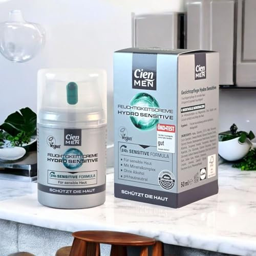 Cien Men Hydro Sensitive Feuchtigkeitscreme für Männer, 24h Gesichtspflege für sensible Haut, mit Mineralkomplex, ohne Alkohol & Mikroplastik, vegan, 50 ml