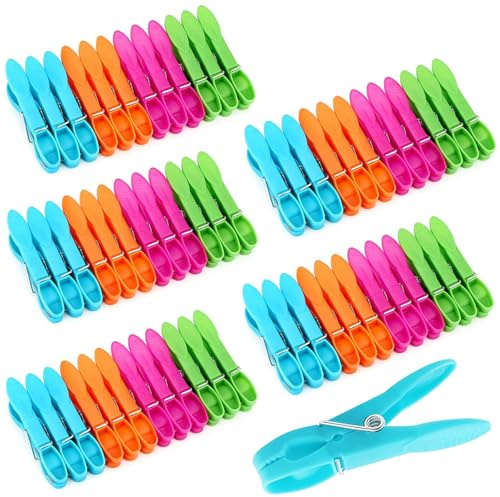 Binnan 60 Pezzi Mollette da Bucato, Mollette per Bucato Antiscivolo con Stabile Molla ad Anello Esterno, Forte Forza di Serraggio, Mollette di Plastica Colorate per Calze, Asciugamani, Vestiti