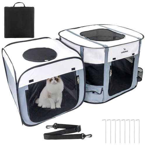Camkinger Cat Playpen with Separate Areas, Pet Playpen Indoor House for Small Dog, 2-in-1 Waterproof Dog Crate Furniture Tent Cage Outdoor, Large Portable Pop Up Cat Enclosure Kennel for Puppy/Kitten