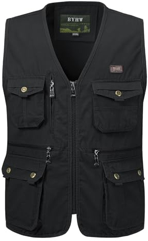 KTWOLEN Herren Weste Ärmellos Anglerweste Funktionsweste Fotografie Jagdweste Arbeitsweste mit Vielen Taschen, Schwarz, 4XL