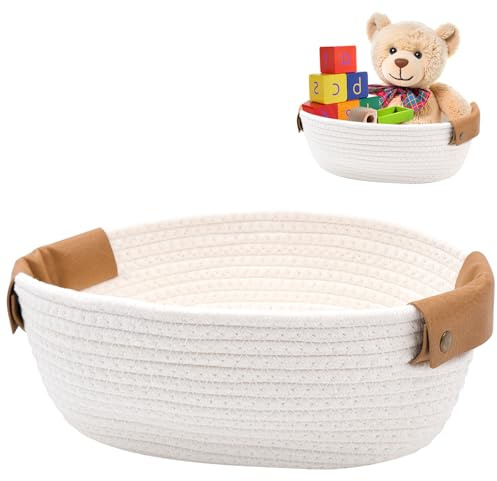 Cestino Portaoggetti Bianco Organizer Bagno Cestini in Corda di Cotone Piccolo Cestini Portaoggetti per Camere, Ufficio, Soggiorno