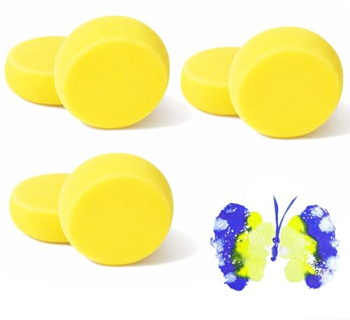SHENLIU 6 Pcs Pottery Sponges, 3 Inch Round Painting Sponge Yellow, Multiuse Artist & Craft Clay Sponges for Pottery Wheel, Watercolor, Face Painting, Ceramics & Paint Pads