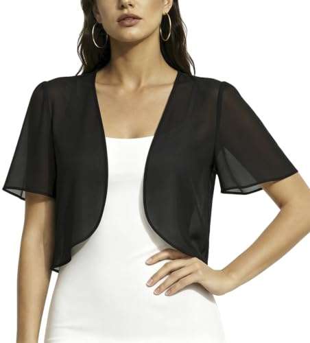Kanzith Bolero Shrug for Women, Sheer Chiffon Cardigans UK Ladies-Black M