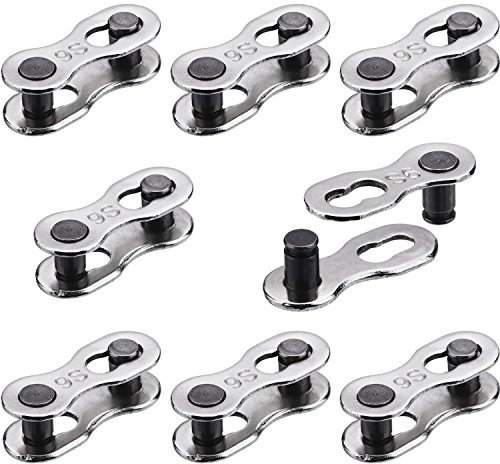 Hotop 8 Pairs Bicycle Missing Link for 6, 7, 8, 9, 10 Speed Chain, Silver, Reusable (9 Speed)