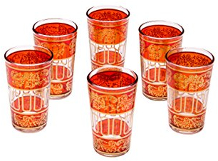 Orientalische verzierte Teegläser Set 6 Gläser Lamia Orange Gold | Marokkanische Tee Gläser Set 6 teilig Deko orientalisch | 6 x Orientalisches Marokkanisches Teeglas verziert | Farben auswählen