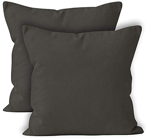 Encasa XO Baumwoll-Kissenbezüge, 2er-Set I 20x20 in (50x50 cm) - Kohlengrau I kein Einsatz I einfach Kissenbezüge I Maschinenwaschbar | Nur Innen benutzen
