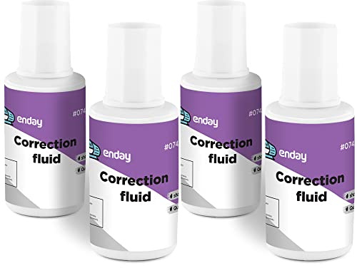 Enday Liquid Correction Fluid Pack of 4, White Fluid .7 fl. Oz. / 20 ml Multi-Purpose Smooth Corrector for school, Office, and Home – by Enday