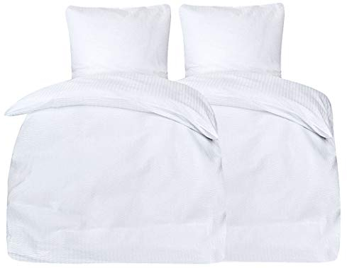 PremiumShop321 Ropa de cama de 4 piezas Seersucker Hotel con cierre de hotel (blanco, 135 x 200/80 x 80)