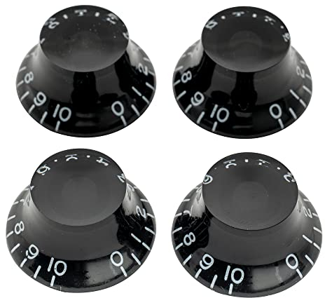 Musiclily Pro Metrische Gitarrenknöpfe Top Hat Potiknöpfe Bell Knobs für Epiphone Les Paul Style E-Gitarre Bass, Schwarz (4er Set)