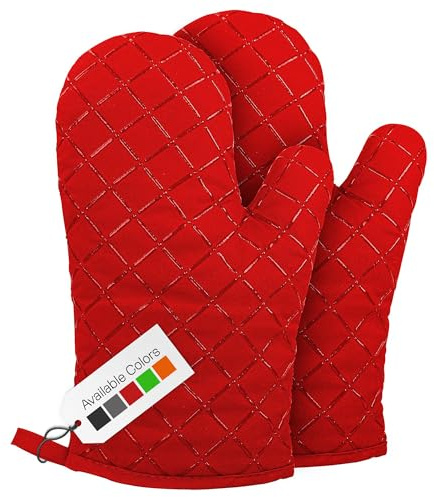Oven Gloves Heat Resistant Double Sided Non Slip Silicone Oven Mitts for Grilling Cooking Baking Barbecue - Silicone 1 Pair, Red Christmas Oven Gloves