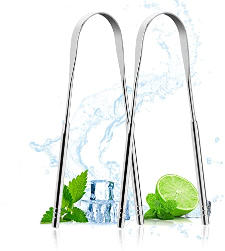 ACWOO Zungenreiniger Edelstahl, 2 Stück Zungenschaber Set, Toungescraper für Erwachsene Mundpflege Cleaner, Tongue Scraper Probadent Gegen Mundgeruch Zungenbürste Heilt Schlechten Atem(Silber)