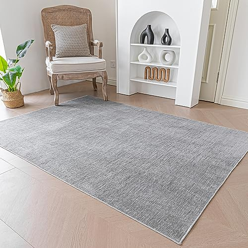 Teppich Wohnzimmer, Kurzflor Teppiche Anti-Rutsch rutschfeste Teppiche, Waschbarer Pflegeleicht Einfarbig Teppich Grau, Tepich Schlafzimmer(Grau/120x160cm)