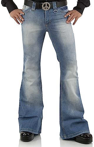 Jeans Vintage da Uomo con Fondo a Campana Anni '60 '70, Pantaloni da Discoteca Svasati, Bule Flair, Blu 3, 33W